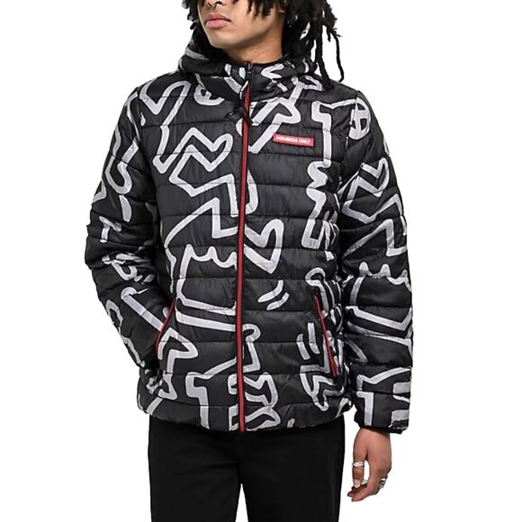 Keith Haring x Members Only Mens Reversible Black Print Puffer Jacket Size S Y2K - Picture 4 of 10